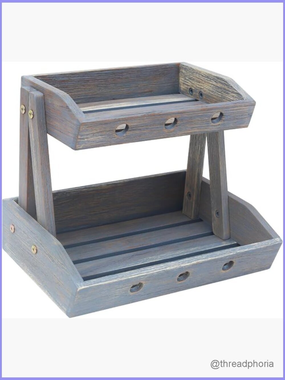 2-Tier Wooden Fruit Basket Kitchen Counter Produce Stand Rustic Storage